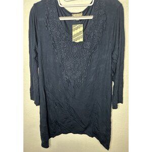 Eyeshadow Eclipse Boho Beauty Blue Lace Long Sleeve Tunic Blouse Size Large